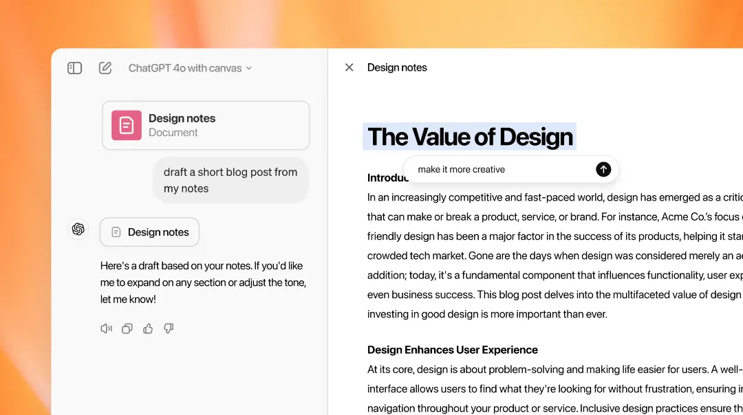 Image accompanying the report: ChatGPT Canvas introduces an editable workspace for writing and code