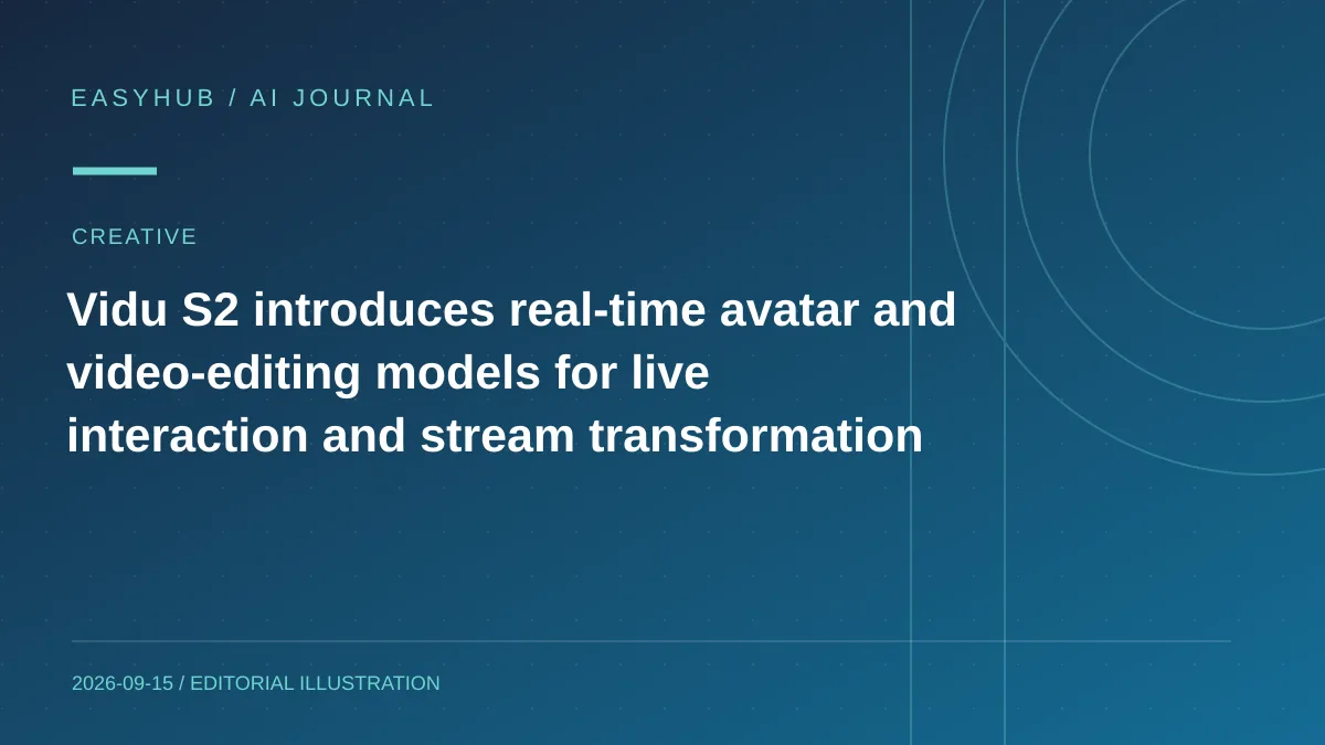 Editorial illustration: Vidu S2 introduces real-time avatar and video-editing models for live interaction and stream transformation