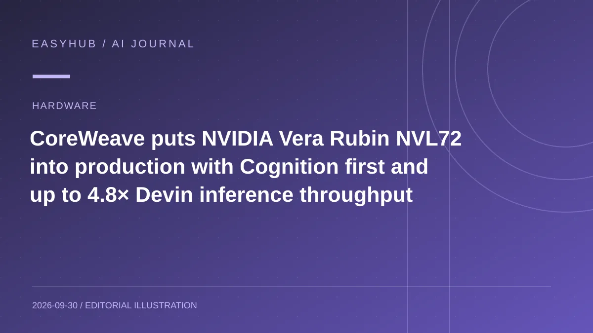资讯编辑示意图:CoreWeave 将 NVIDIA Vera Rubin NVL72 投入生产:Cognition 成为首个客户,Devin 推理吞吐最高提升 4.8×