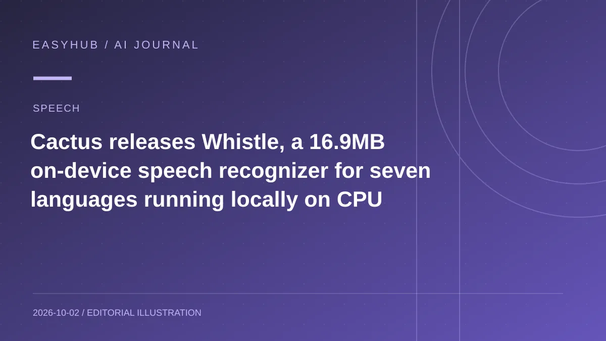 资讯编辑示意图:Cactus 发布 16.9MB 端侧语音识别模型 Whistle:7 种语言可在 CPU 本地转写